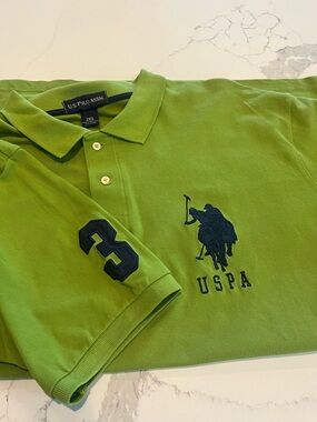 Men’s U.S. Polo Assn Lime Green Big Pony Logo Polo Shirt Blue Pony Size 2XL